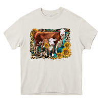 Cream Hereford Cow and Hereford Calf With Leopard Heavy Core Tee - LillyAllenDesigns
