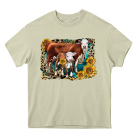 Mossy Hereford Cow and Hereford Calf With Leopard Heavy Core Tee - LillyAllenDesigns
