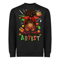Black santa's favorite nail artist afro messy bun Heavyweight Sweatshirt - texasbilliewilder