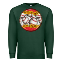 Sports Green baseball with sunflower round earrings Premium Sweatshirt - BundleAndBundleShop