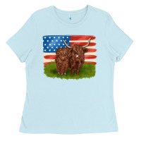 Baby Blue American cows Ladies Tee - MaliasSmallBusiness