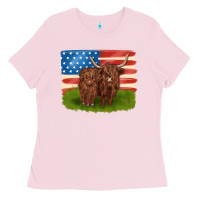 Bubblegum Pink American cows Ladies Tee - MaliasSmallBusiness