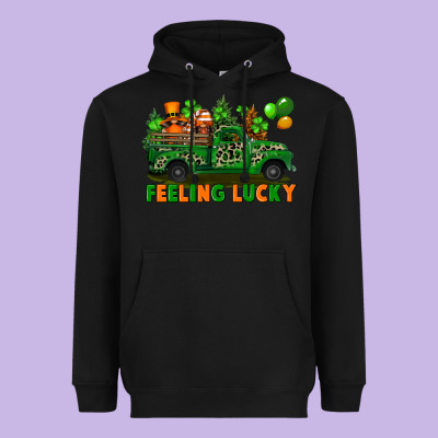 Feeling Lucky With Gnomes On Truck Heavyweight Hoodie Designed By Fadigitalartstudio