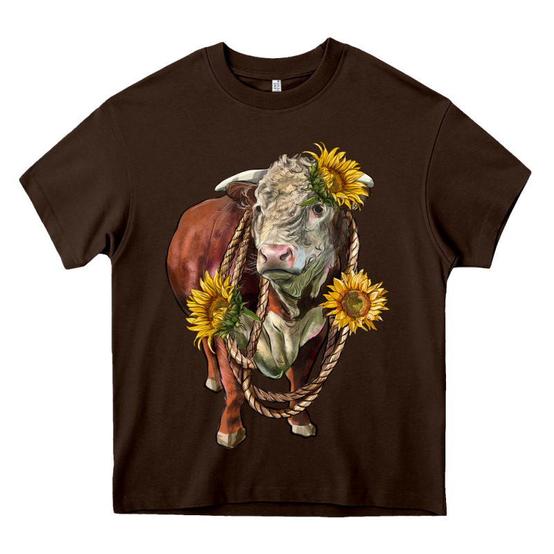Hereford Bull Rope And Sunflowers Heavy Core Tee by LillyAllenDesigns | Teevron