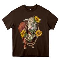 Chocolate Brown hereford bull rope and sunflowers Heavy Core Tee - LillyAllenDesigns