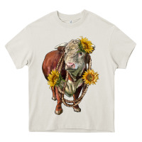Cream hereford bull rope and sunflowers Heavy Core Tee - LillyAllenDesigns