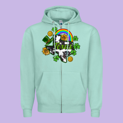 Texas Map St. Patrick's Zipper Hoodie Designed By Cowgirlartshop