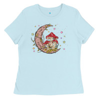 Baby Blue moon and mushrooms Ladies Tee - MaliasSmallBusiness