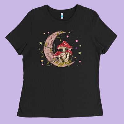 Moon And Mushrooms Ladies Tee Designed By Maliassmallbusiness