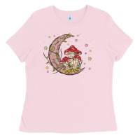 Bubblegum Pink moon and mushrooms Ladies Tee - MaliasSmallBusiness