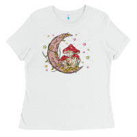 White moon and mushrooms Ladies Tee - MaliasSmallBusiness