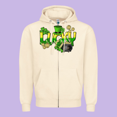 Lucky St. Patrick's Day Zipper Hoodie Designed By Howdyjamesfarm