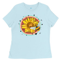 Baby Blue bee and sunflower Ladies Tee - MaliasSmallBusiness
