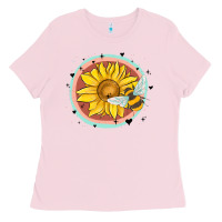 Bubblegum Pink bee and sunflower Ladies Tee - MaliasSmallBusiness