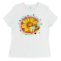 White bee and sunflower Ladies Tee - MaliasSmallBusiness