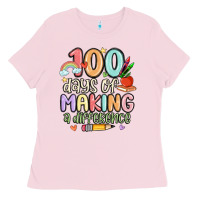 Bubblegum Pink 100 days of making a difference Ladies Tee - MaliasSmallBusiness
