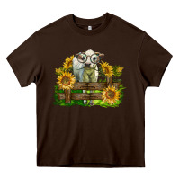 Chocolate Brown charolais heifer with sunflowers Heavy Core Tee - LillyAllenDesigns