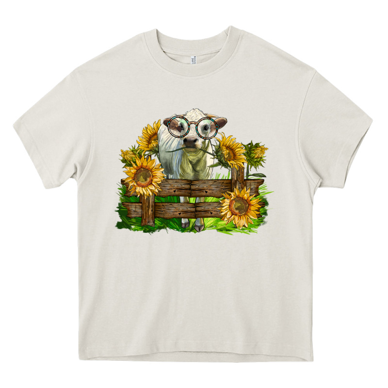 Charolais Heifer With Sunflowers Heavy Core Tee by LillyAllenDesigns | Teevron