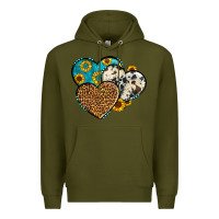 Army Green cowhide leopard hearts Premium Hoodie - OliviaCreatesArt