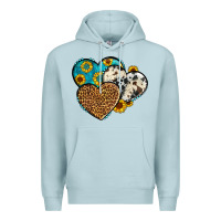 Blue Mist cowhide leopard hearts Premium Hoodie - OliviaCreatesArt