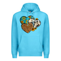 Ocean Blue cowhide leopard hearts Premium Hoodie - OliviaCreatesArt