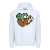 White cowhide leopard hearts Premium Hoodie - OliviaCreatesArt