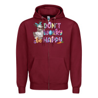 Burgundy Don't worry be happy Easter Zipper Hoodie - CowGirlArtShop