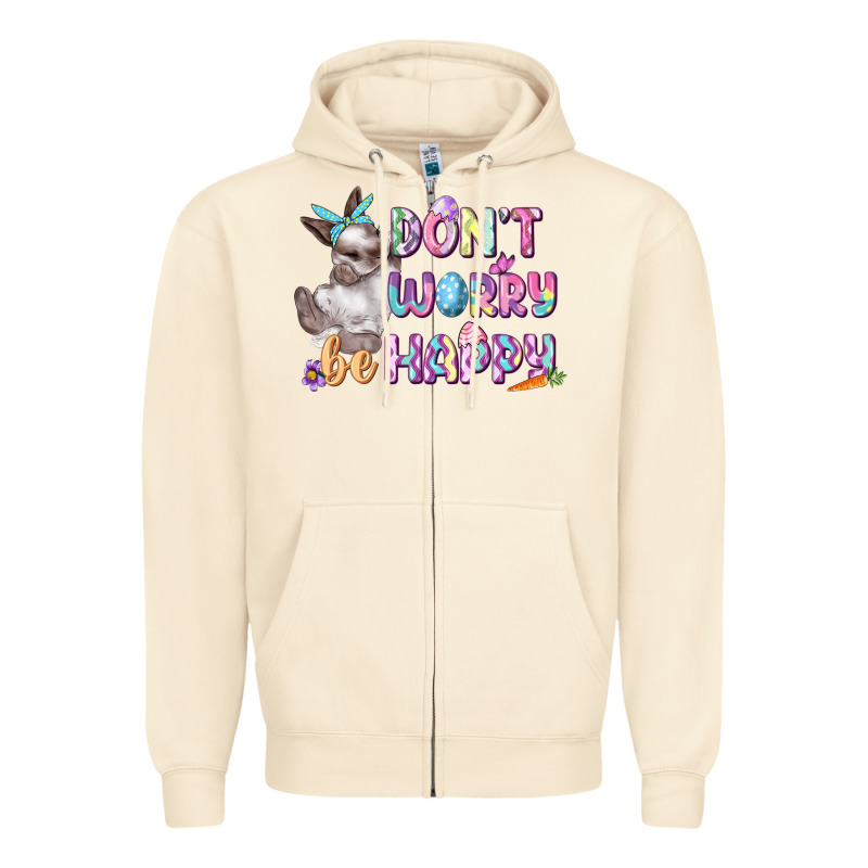 Don't Worry Be Happy Easter Zipper Hoodie by CowGirlArtShop | Teevron