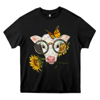 Black charolais calf with sunflowers and butterfly Heavy Core Tee - LillyAllenDesigns