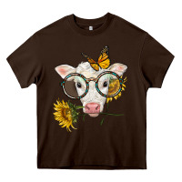 Chocolate Brown charolais calf with sunflowers and butterfly Heavy Core Tee - LillyAllenDesigns