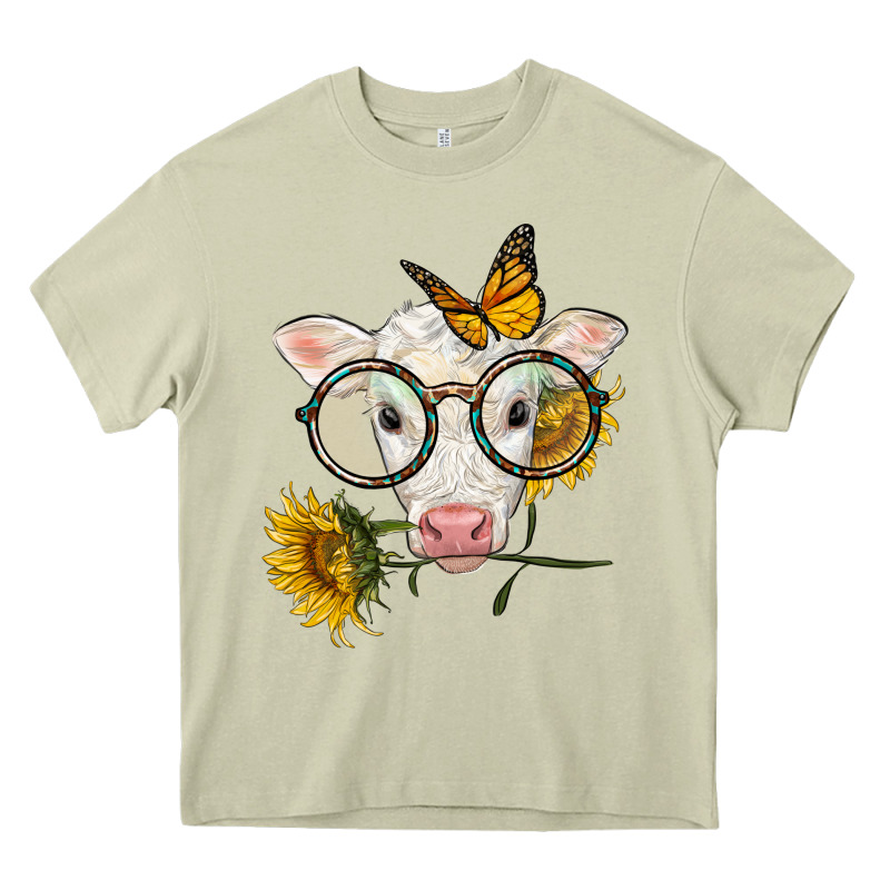 Charolais Calf With Sunflowers And Butterfly Heavy Core Tee by LillyAllenDesigns | Teevron