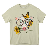 Mossy charolais calf with sunflowers and butterfly Heavy Core Tee - LillyAllenDesigns