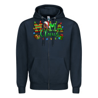 Navy Mama claus christmas lights and gifts mother's day Zipper Hoodie - HowdyJamesFarm
