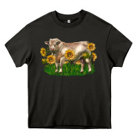 Asphalt charolais bull with sunflowers Heavy Core Tee - LillyAllenDesigns