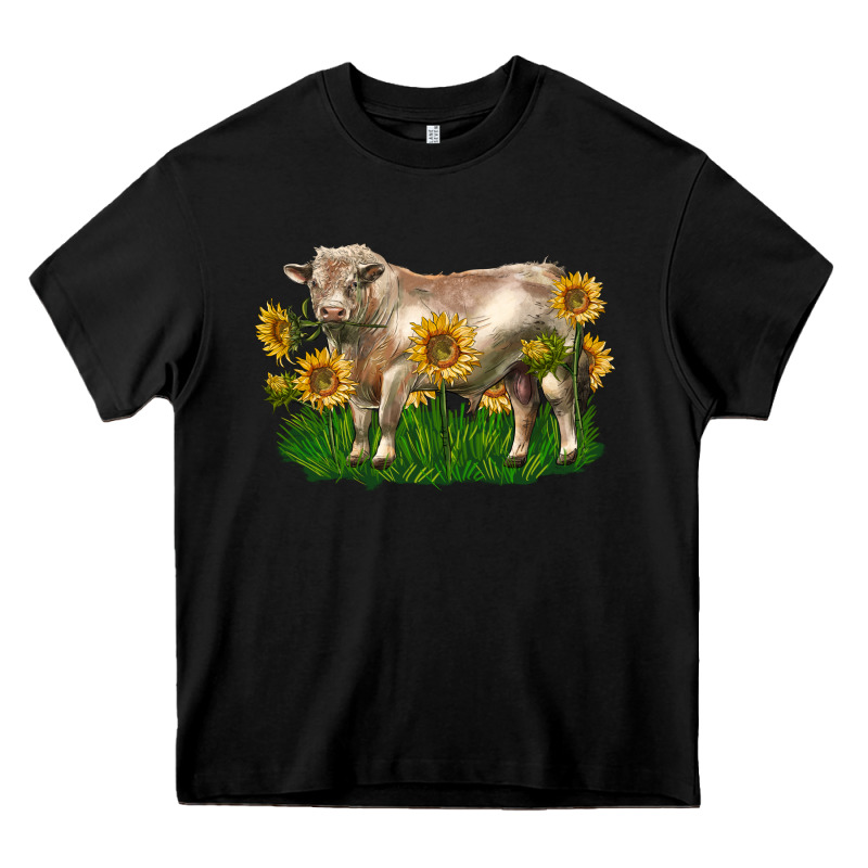 Charolais Bull With Sunflowers Heavy Core Tee by LillyAllenDesigns | Teevron