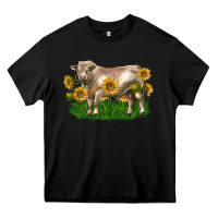 Black charolais bull with sunflowers Heavy Core Tee - LillyAllenDesigns