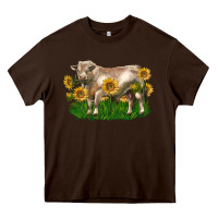 Chocolate Brown charolais bull with sunflowers Heavy Core Tee - LillyAllenDesigns