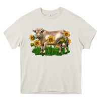 Cream charolais bull with sunflowers Heavy Core Tee - LillyAllenDesigns