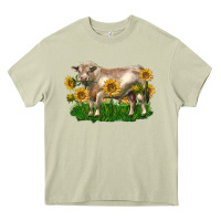 Mossy charolais bull with sunflowers Heavy Core Tee - LillyAllenDesigns