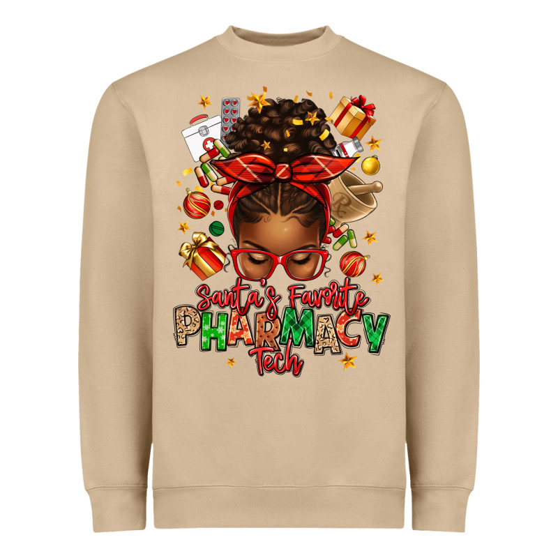 Santas Favorite Pharmacy Tech Afro Messy Bun Heavyweight Sweatshirt by texasbilliewilder | Teevron