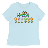 Baby Blue hello spring Ladies Tee - MaliasSmallBusiness