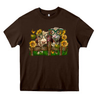 Chocolate Brown hereford bull and heifer with sunflowers Heavy Core Tee - LillyAllenDesigns