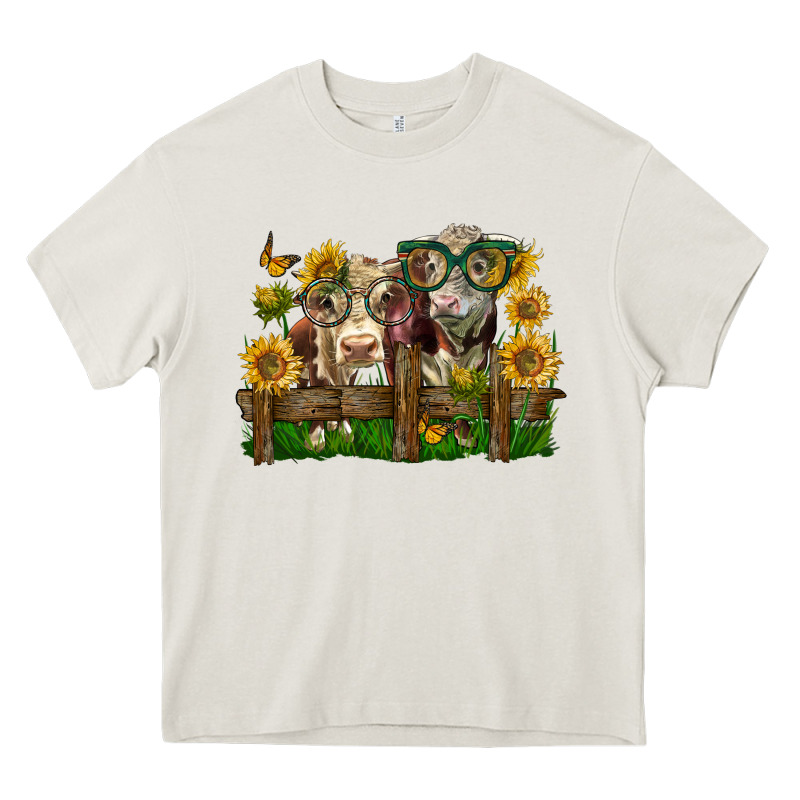 Hereford Bull And Heifer With Sunflowers Heavy Core Tee by LillyAllenDesigns | Teevron