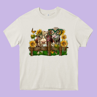 Hereford Bull And Heifer With Sunflowers Heavy Core Tee Designed By Lillyallendesigns