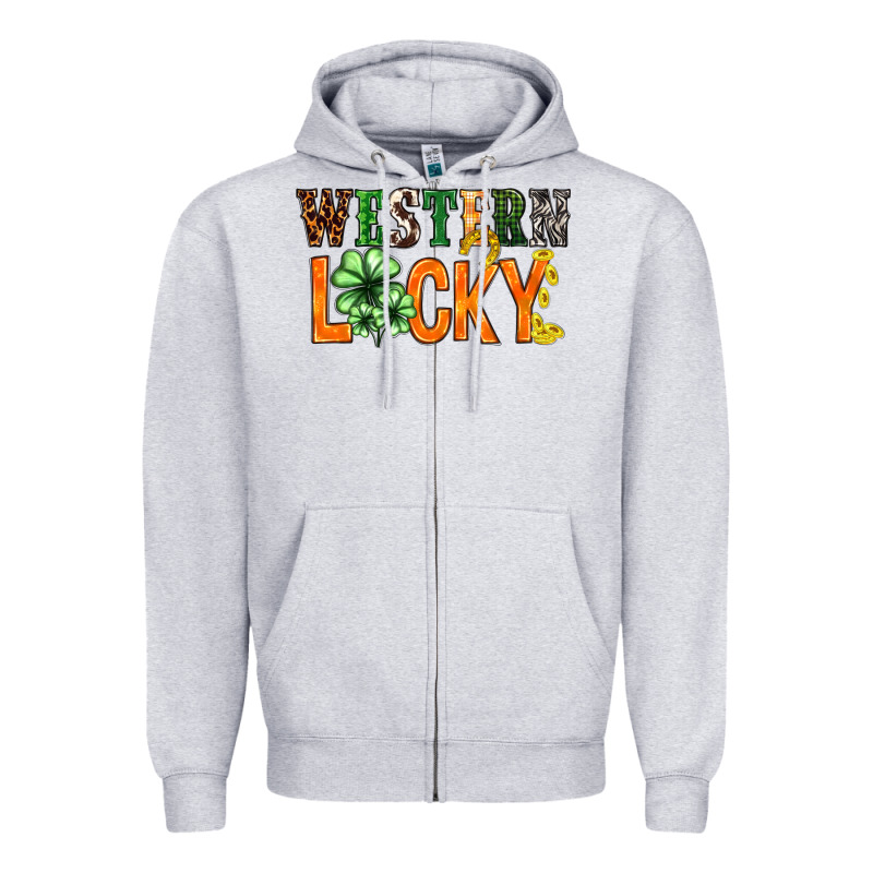 Western Lucky With Clover St. Patricks Day Zipper Hoodie by HowdyJamesFarm | Teevron