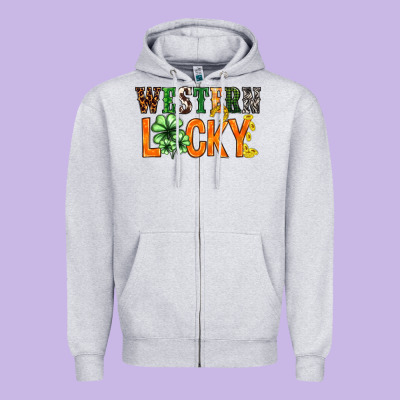 Western Lucky With Clover St. Patricks Day Zipper Hoodie Designed By Howdyjamesfarm