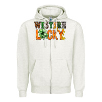 Oatmeal Heather Western lucky with clover St. Patricks day Zipper Hoodie - HowdyJamesFarm