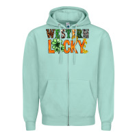 Seafoam Western lucky with clover St. Patricks day Zipper Hoodie - HowdyJamesFarm
