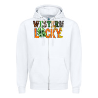 White Western lucky with clover St. Patricks day Zipper Hoodie - HowdyJamesFarm