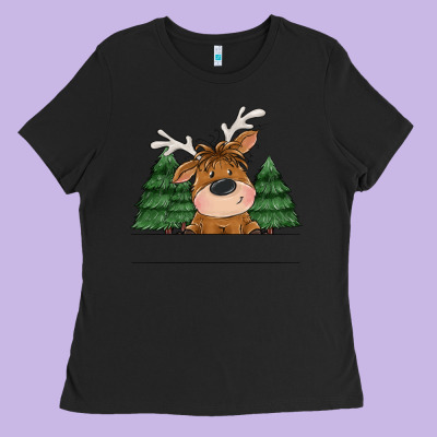 Personalized Christmas Deer Ladies Tee Designed By Maliassmallbusiness